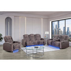 Duran Brown 3PC Power Reclining Sofa-Loveseat and Recliner with Power Headrest, LED, USB, and Bluetooth Speaker - Grand Goldman Shop