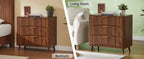 Fluted 3 Drawer Dresser Set of 2, Mid-Century Modern Tall Chest of Drawers with Vertical Grooved Design, Solid Wood Storage Cabinet with Metal Handles for Bedroom Living Room, Walnut - Grand Goldman Shop