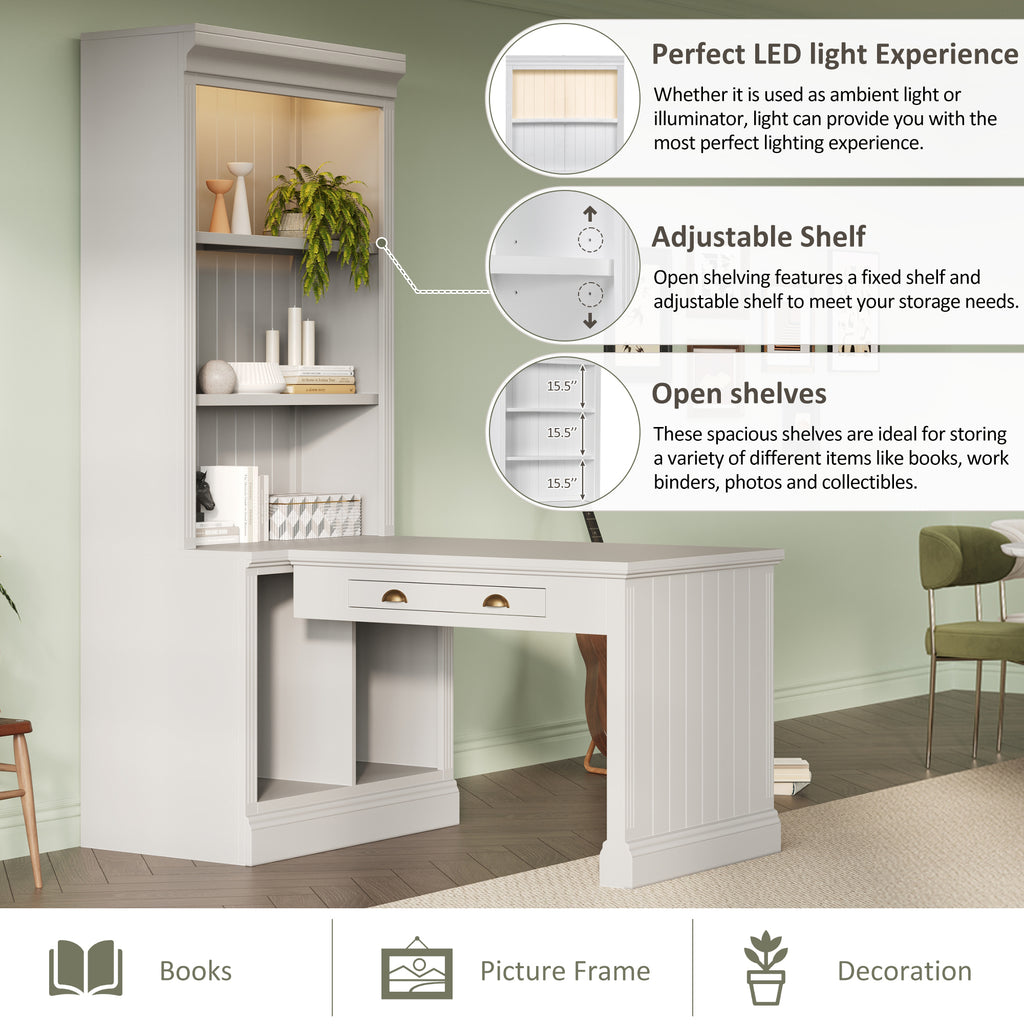 83.4'Tall Bookshelf with Writing Desk, Modern Bookcase with Study Desk, Workstation with Storage Shelf,Storage Bookcase with 