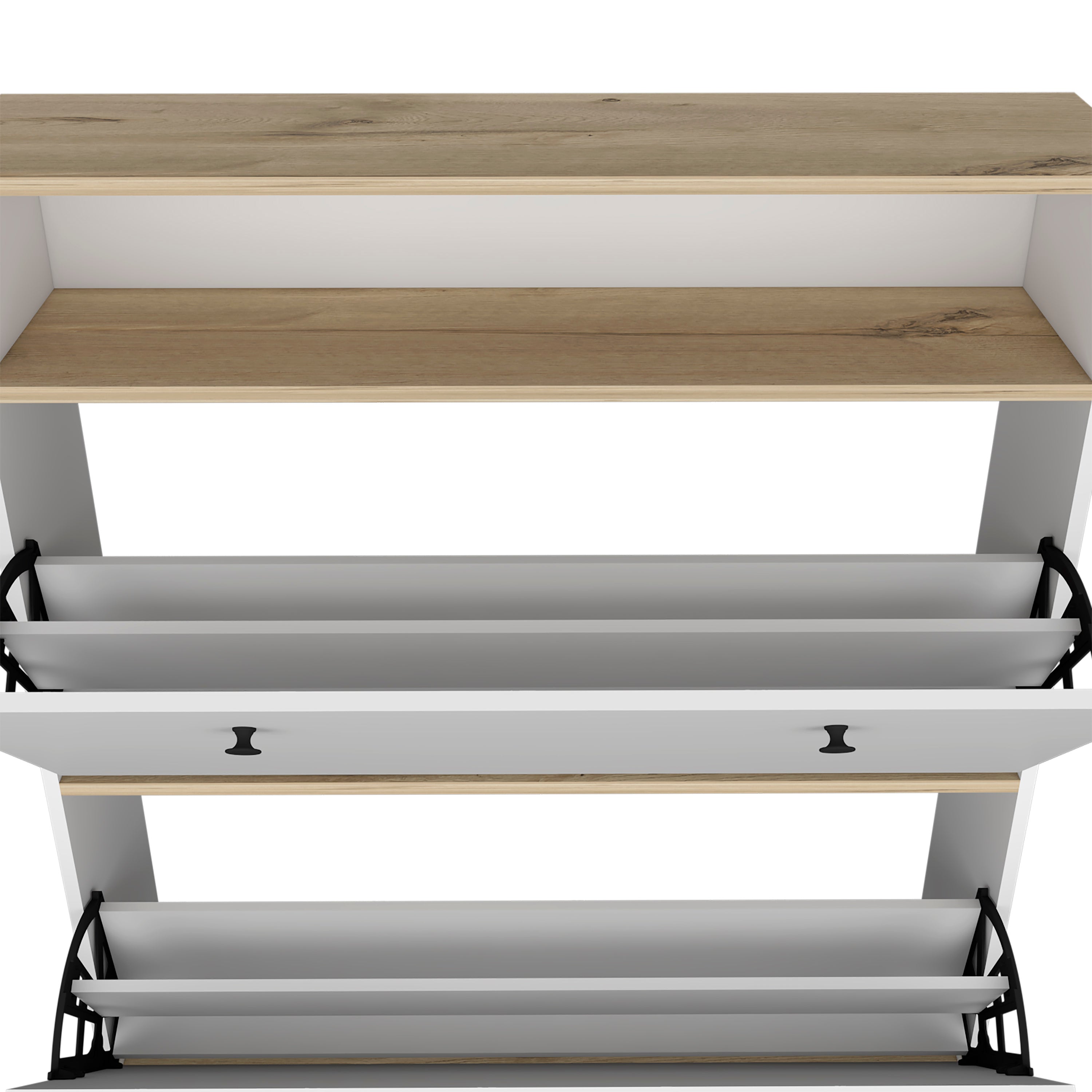 Shoe Rack Dublin, One Open Shelf, Two Extendable Cabinets, Light Oak / White Finish - Grand Goldman Shop