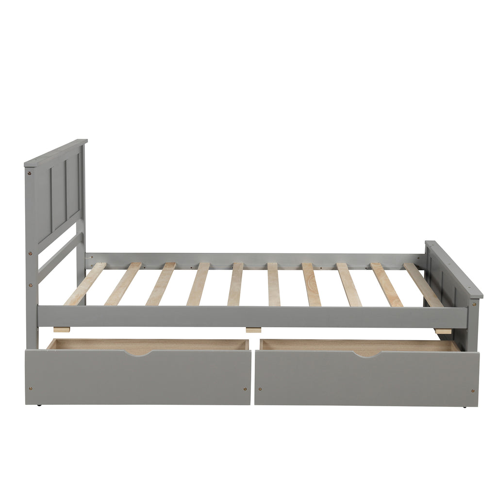 Gray Platform Storage Bed with 2 Wheels-Drawers, Twin Size Frame, Pine Wood and MDF Construction - Grand Goldman Shop