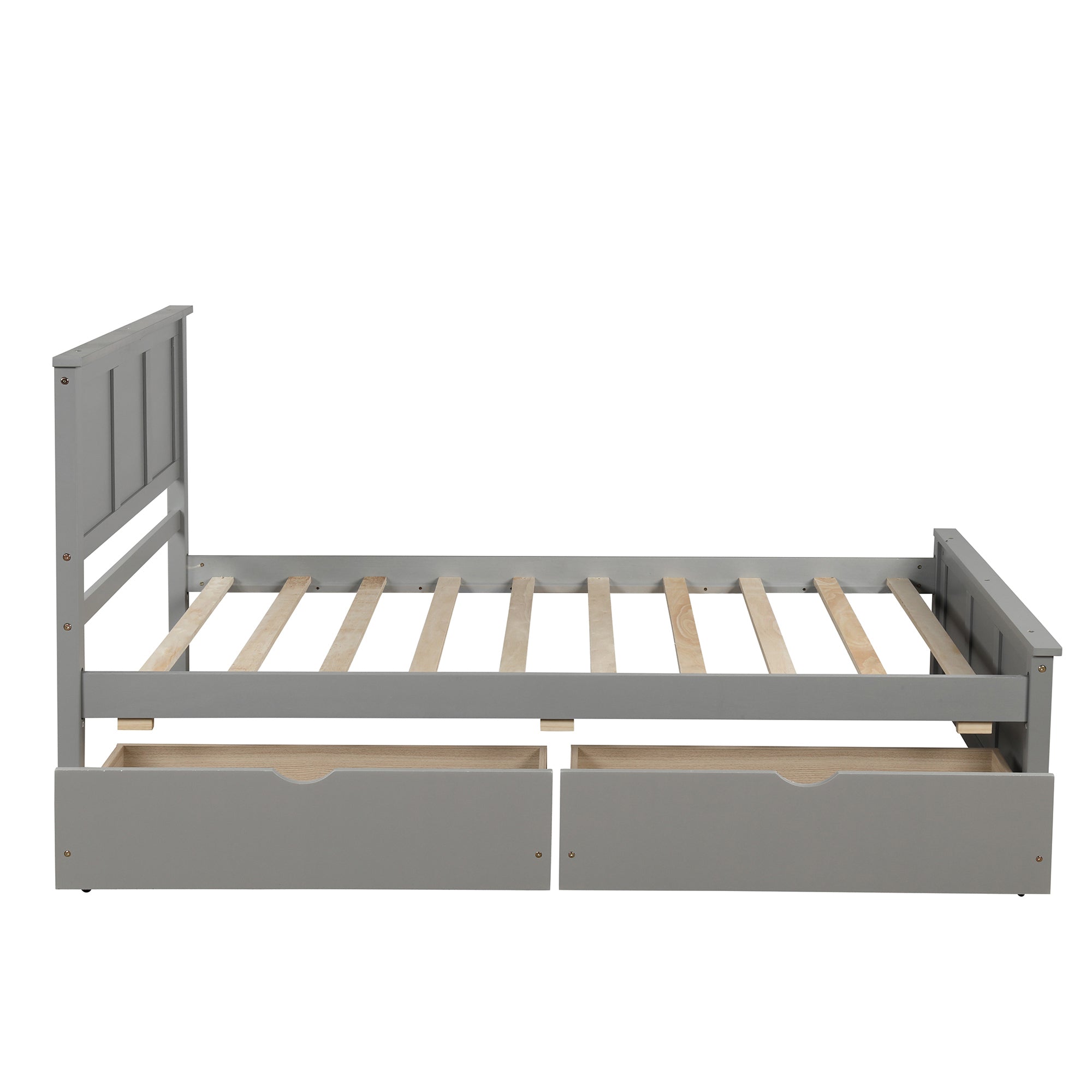 Gray Platform Storage Bed with 2 Wheels-Drawers, Twin Size Frame, Pine Wood and MDF Construction - Grand Goldman Shop