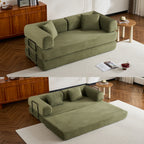 Convertible Sleeper Sofa Bed with Cylindrical Pillow, Corduroy Folding Mattress Couch with Fixed-Shape Frame, Floor Sofa Lounge Couch for Living Room Bedroom (Green) - Grand Goldman Shop