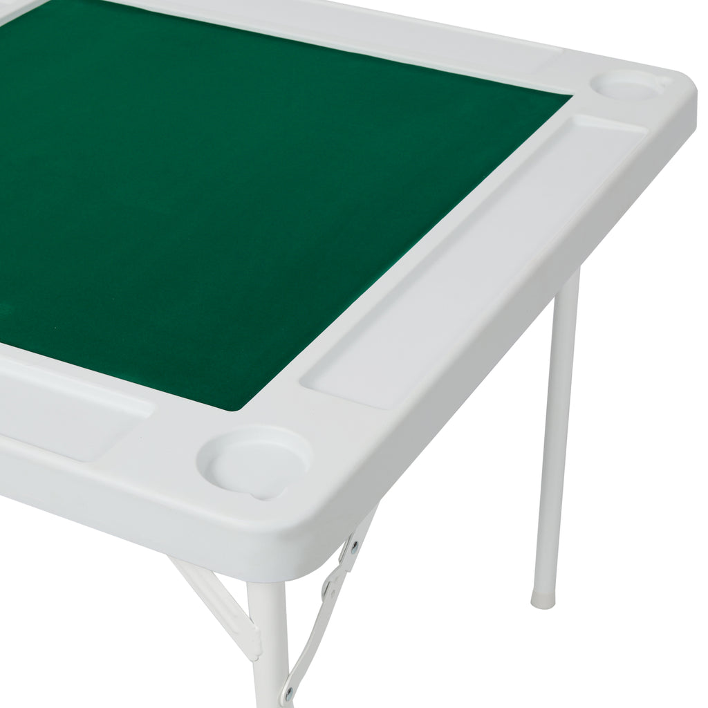 Square Folding Card Table, Mahjong Table with Green Felt,Chip Trays and Cup Holders, Portable Domino Tables for 4 Players, Ca