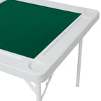 Square Folding Card Table, Mahjong Table with Green Felt,Chip Trays and Cup Holders, Portable Domino Tables for 4 Players, Ca