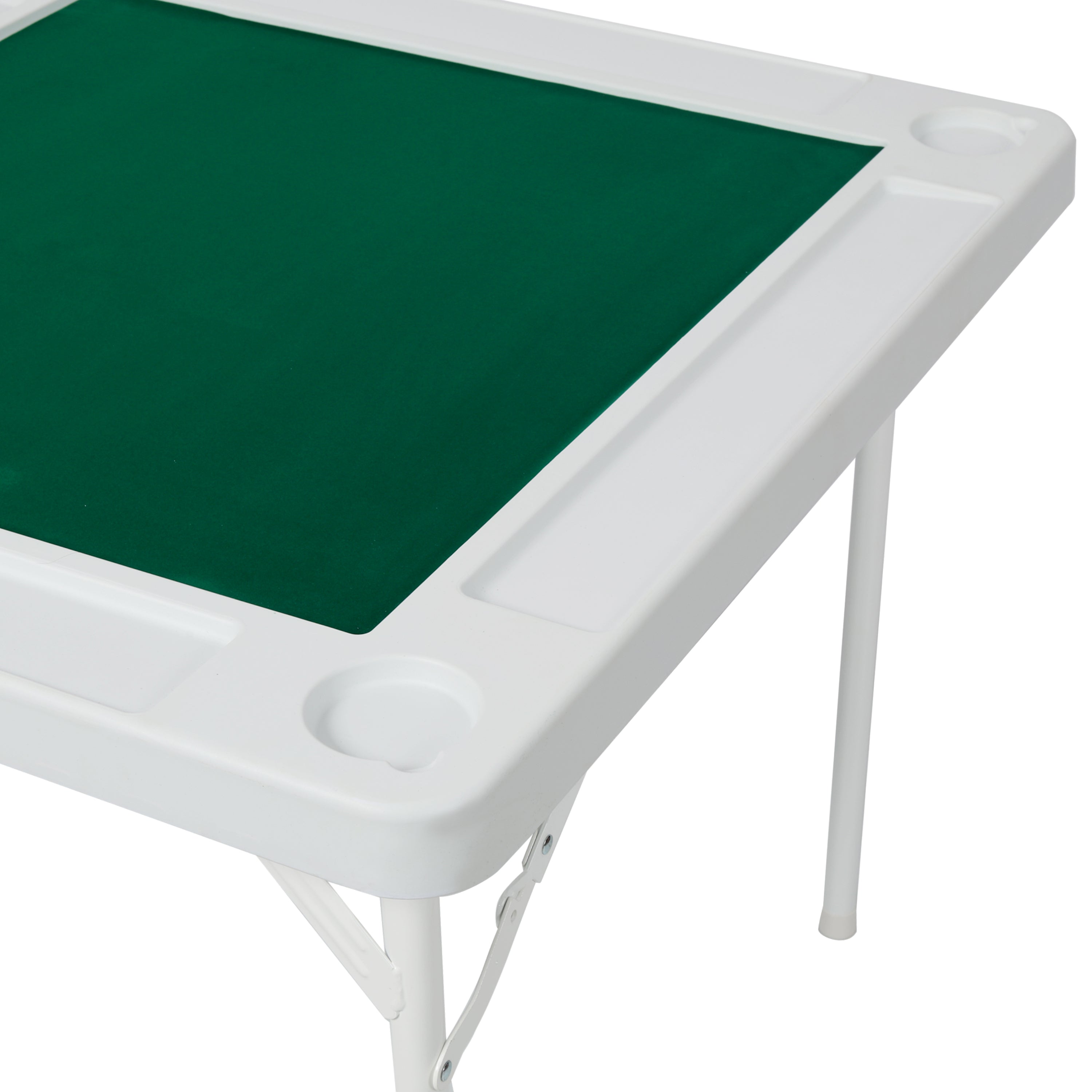 Square Folding Card Table, Mahjong Table with Green Felt,Chip Trays and Cup Holders, Portable Domino Tables for 4 Players, Ca