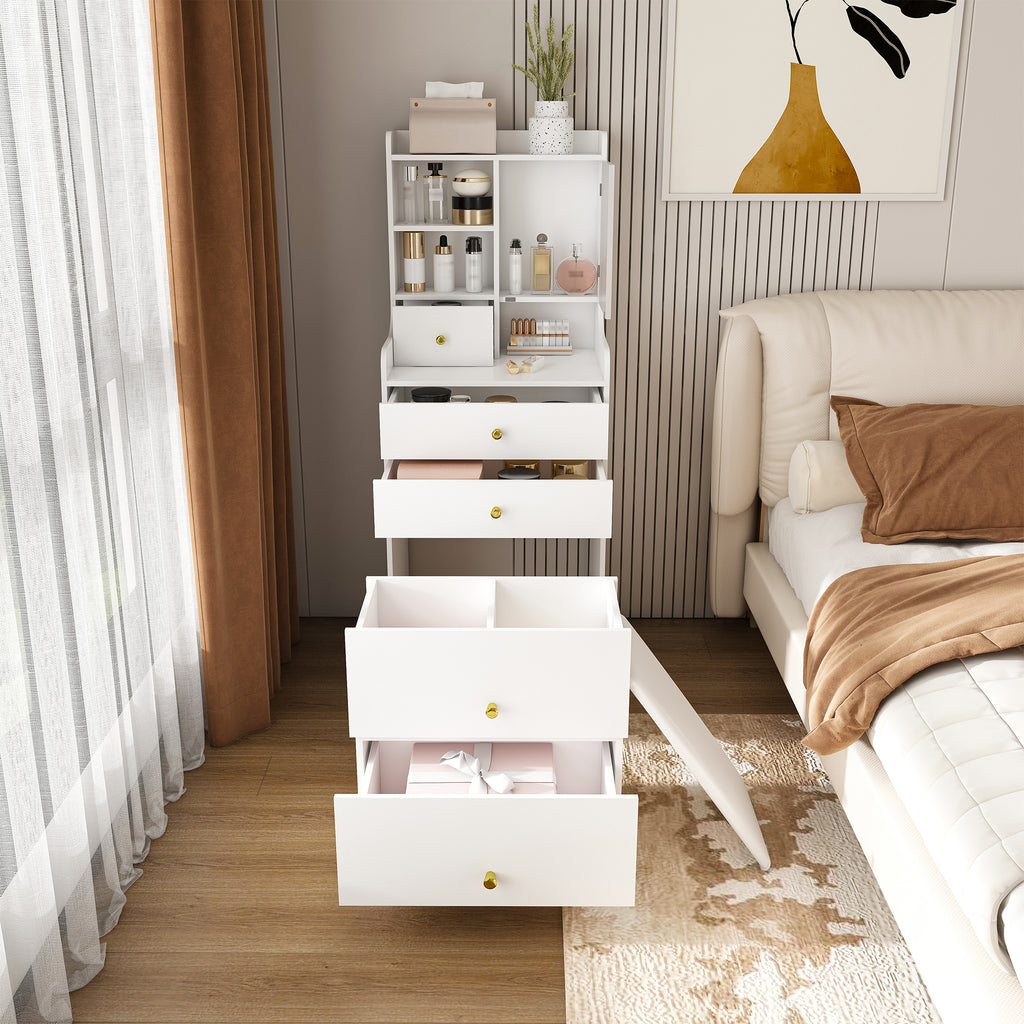 3-in-1 Dressing Table with LED Mirror & Storage Stool, Compact Makeup Vanity, White MDF, 50.39x19.69x15.75 inches - Grand Goldman Shop