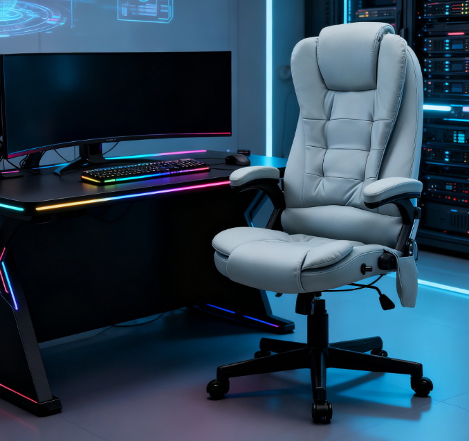 Microfiber Massage Desk Chair,Vibrating Massage Office Chair with Heat with Reclining Backrest - Grand Goldman