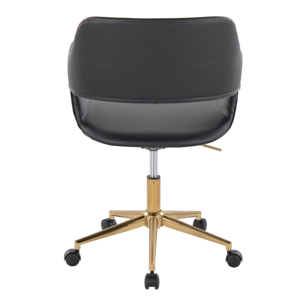 Contemporary Task Chair in Gold Metal and Black Faux Leather | Premium Home Decor - Grand Goldman