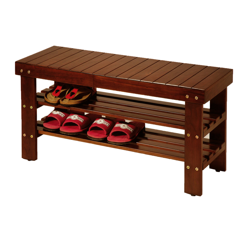 Pina Quality Solid Wood Shoe Bench, Cherry Finish - Grand Goldman Shop