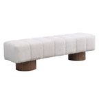 Upholstered Dining Bench for Dining Room, No-Assembly End of Bed Entryway Bench Ottoman for Bedroom Living Room, Beige Faux Fur Fabric Stool Top Wood Leg 300 LBS Weight Capacity - Grand Goldman Shop