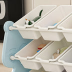 Kids Toy Storage Organizer with 2 Tier Bookshelf, Toy Storage with 12 Bins, Blue Polyethylene, 56.10 x 14.17 x 33.86 inches - Grand Goldman Shop