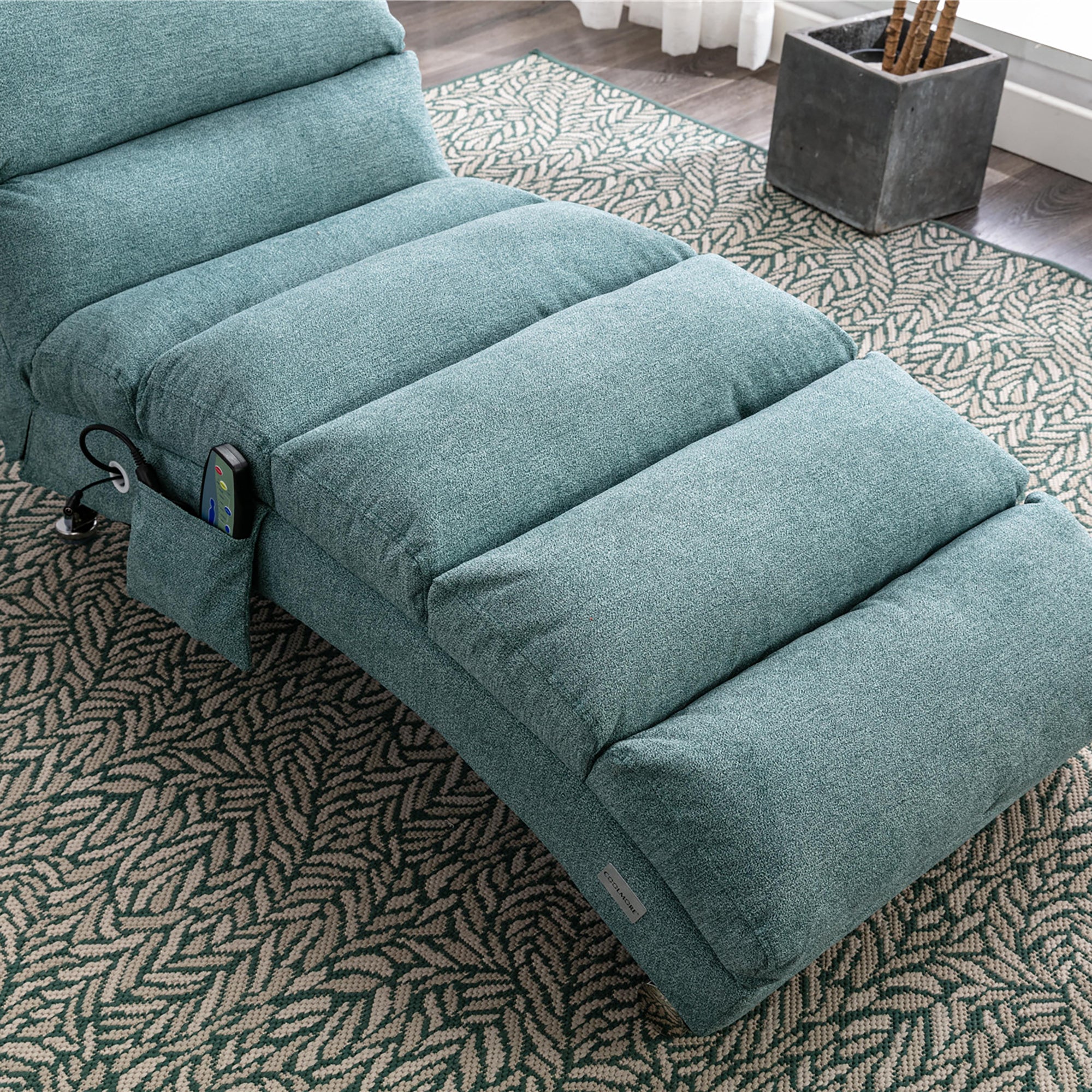 Ergonomic Electric Massage Chaise Lounge with Remote Control, Teal Linen Upholstery, 5 Modes for Relaxation - Grand Goldman Shop