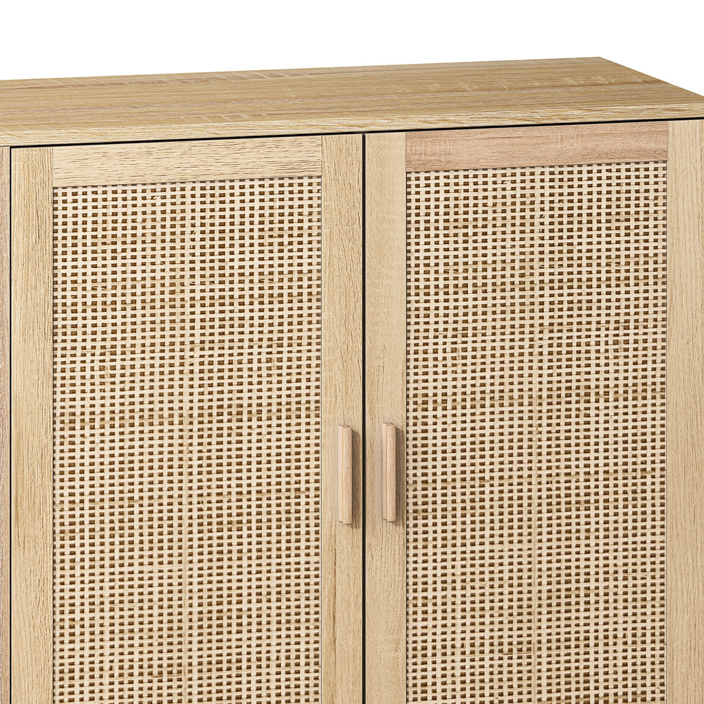Elegant and Functional 4-Door Rattan Decorative Storage Cabinet for Bedroom, Living Room, Office in Natural Particle Board - Grand Goldman Shop