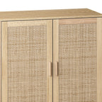 Elegant and Functional 4-Door Rattan Decorative Storage Cabinet for Bedroom, Living Room, Office in Natural Particle Board - Grand Goldman Shop