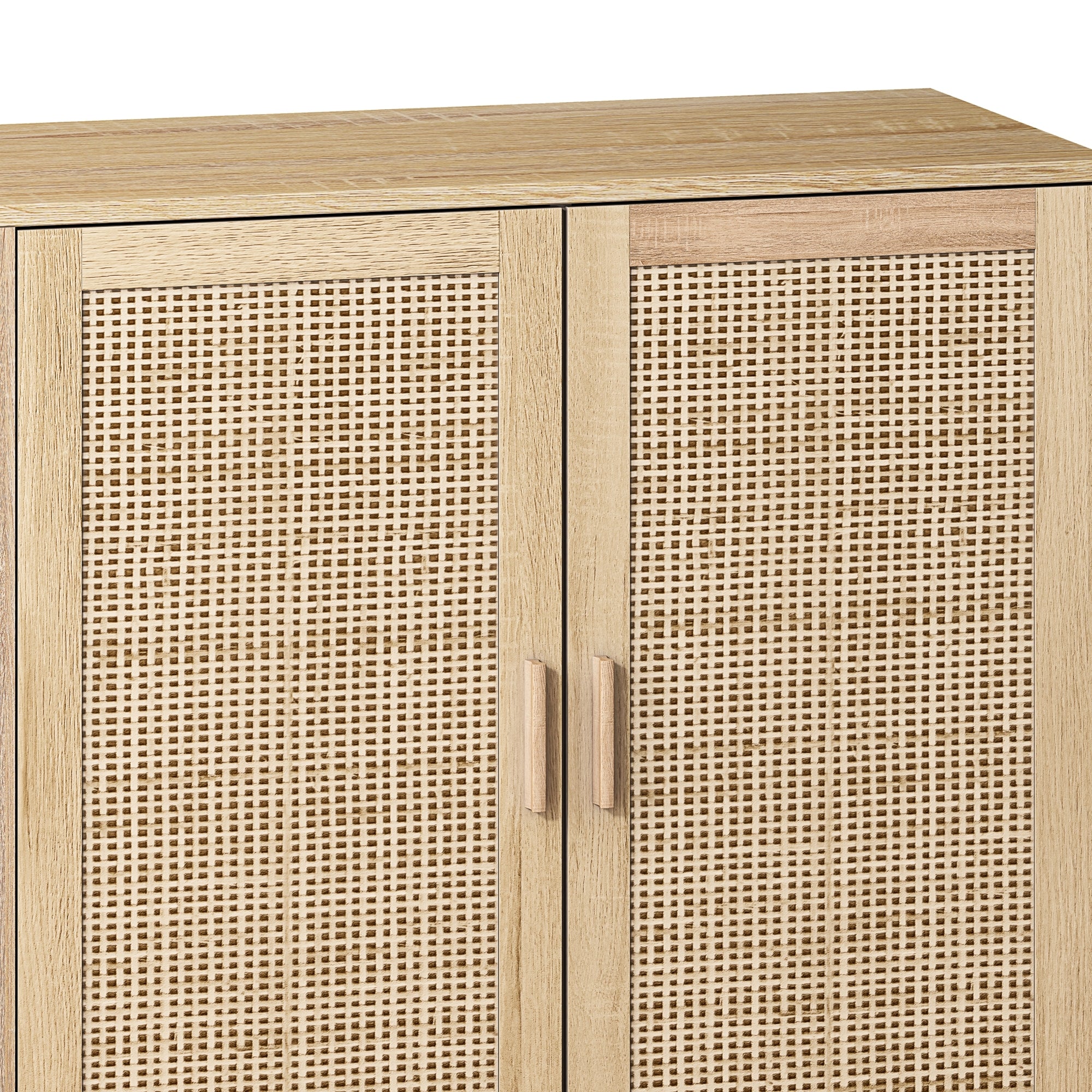Elegant and Functional 4-Door Rattan Decorative Storage Cabinet for Bedroom, Living Room, Office in Natural Particle Board - Grand Goldman Shop
