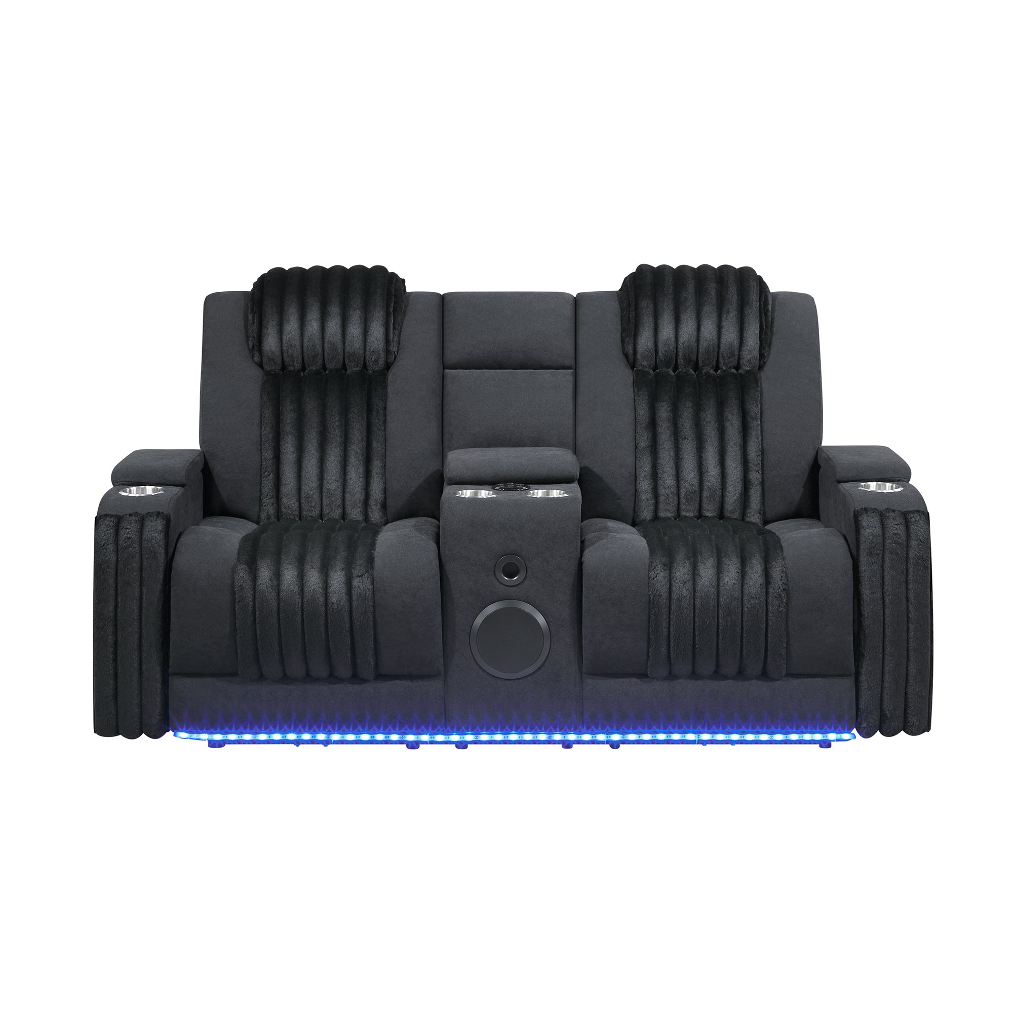 Duran Black 2PC Power Reclining Sofa and Loveseat with Power Headrest, LED Light, USB, and Bluetooth Speaker - Grand Goldman Shop
