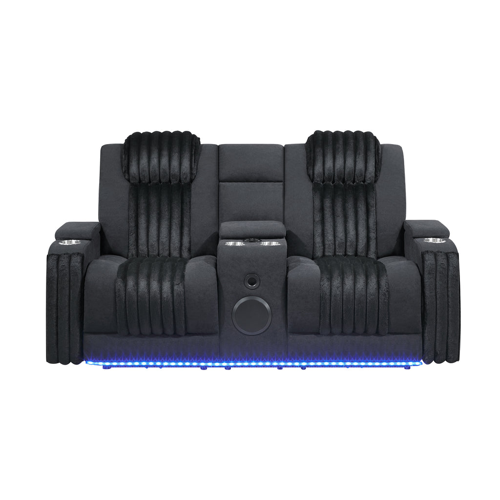 Duran Black 3PC Power Reclining Sofa-Loveseat and Recliner with Power Headrest, LED, USB and Bluetooth Speaker - Grand Goldman Shop