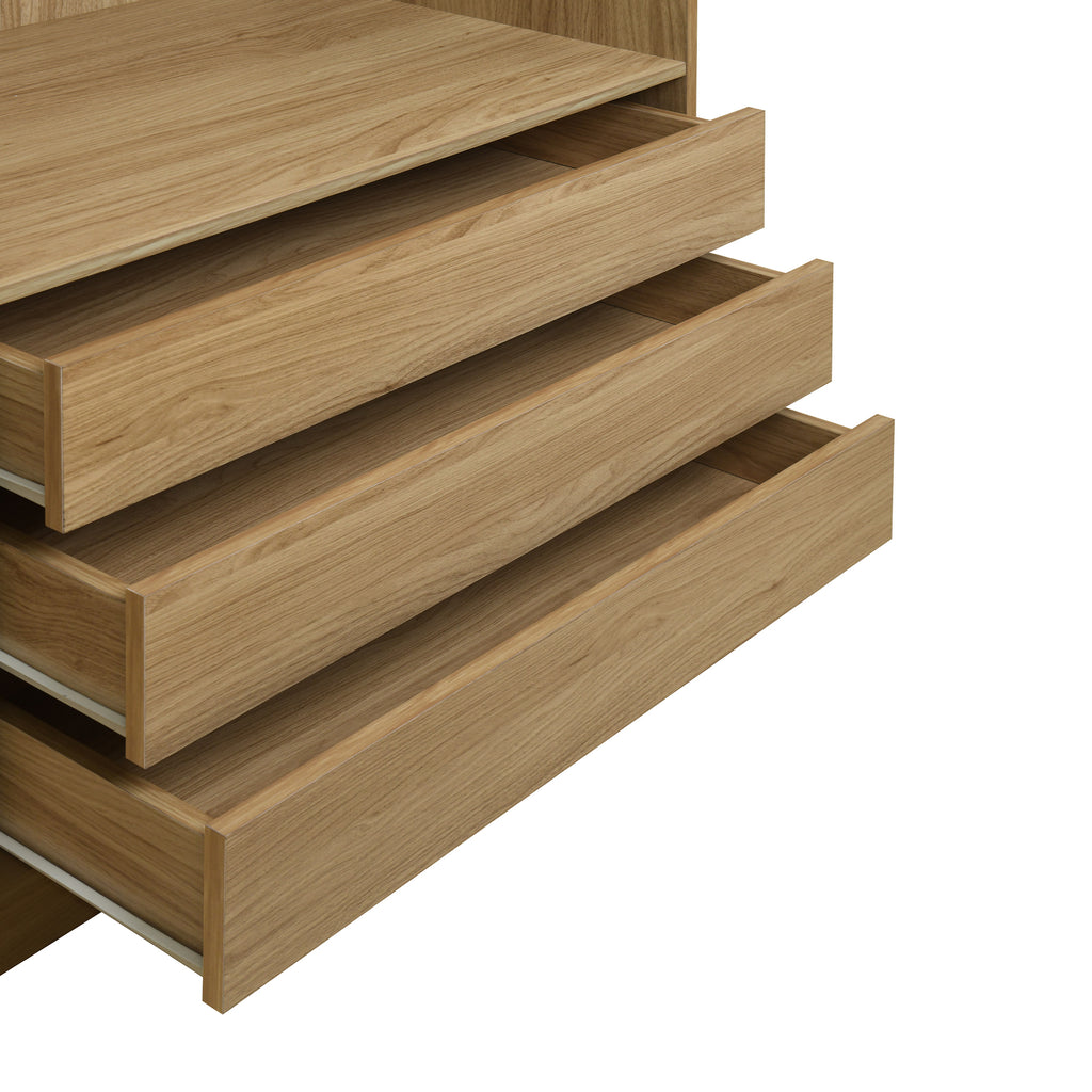 Doorless Wooden Storage Wardrobe for Dedroom with Shelves and 3 Drawers,Nature - Grand Goldman Shop