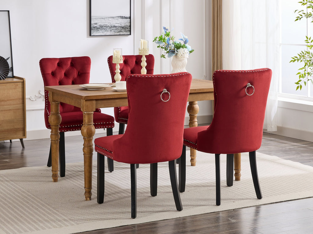Classic Velvet Dining Chairs,  High-end Tufted Solid Wood Contemporary Velvet Upholstered Dining Chair with Wood Legs Nailhead, SET OF 2,Burgundy, Wine Red,SW2001WR - Grand Goldman Shop