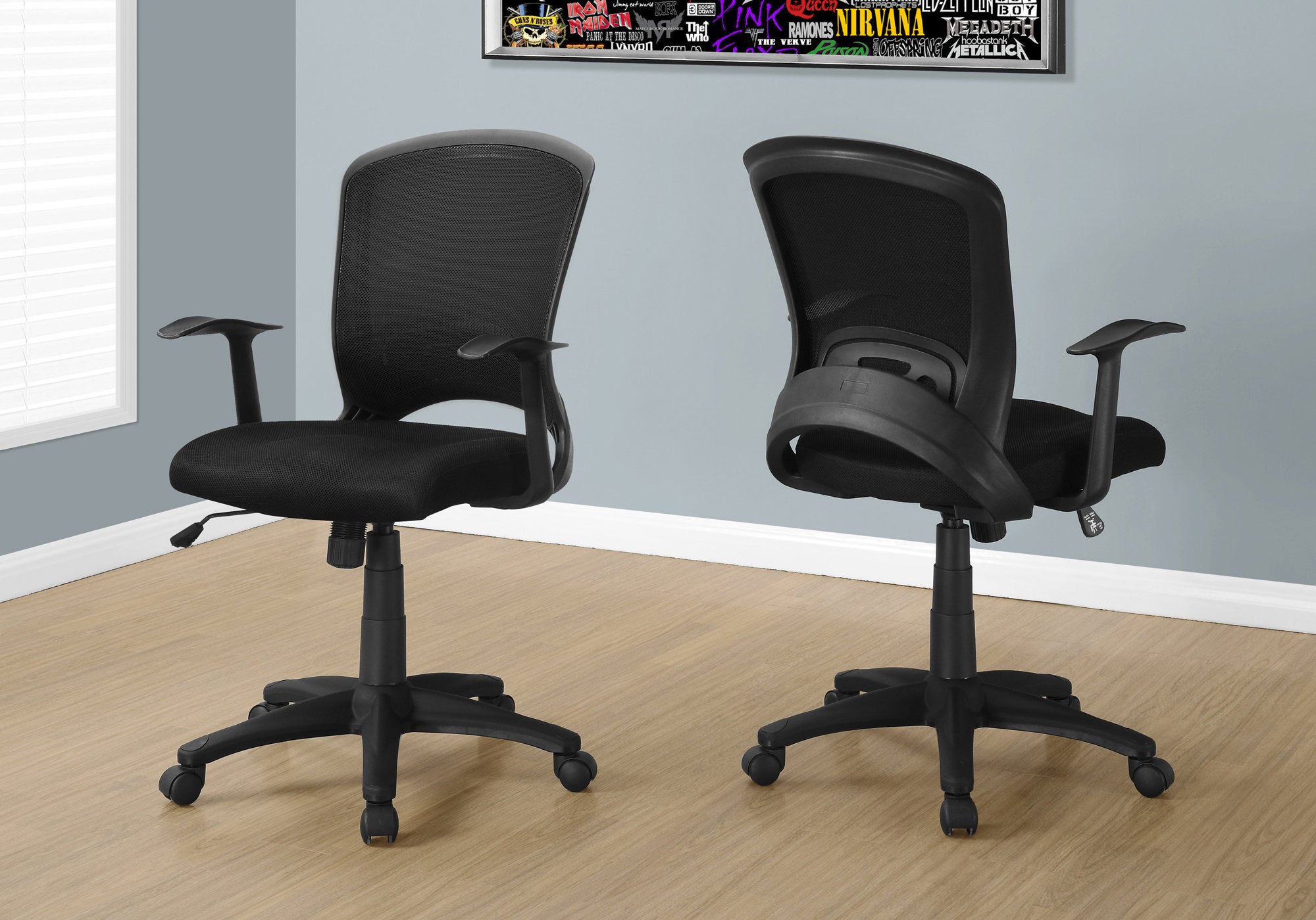 Office Chair, Adjustable Height, Swivel, Ergonomic, Armrests, Computer Desk, Work, Black Mesh, Black Metal, Contemporary, Mod