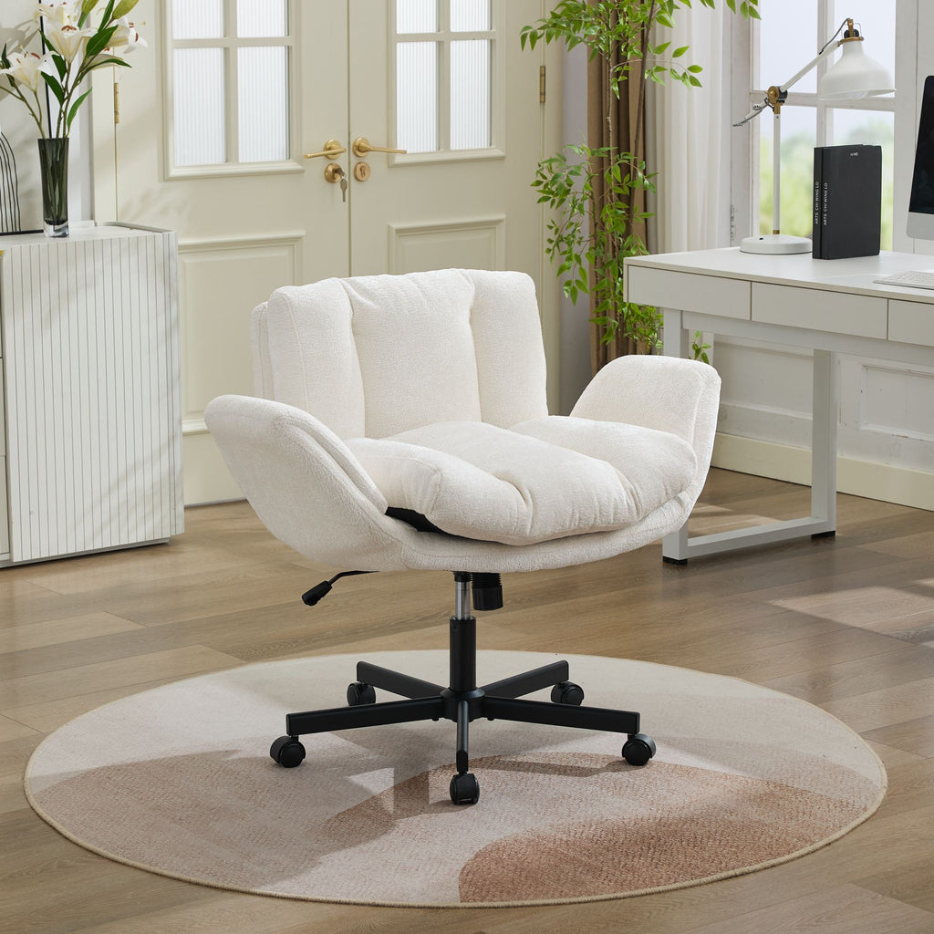 Modern Chenille Swivel Office Chair, Height Adjustable Task Chair with Convertible Multi-Position Armrests,Comfy Double Cushi