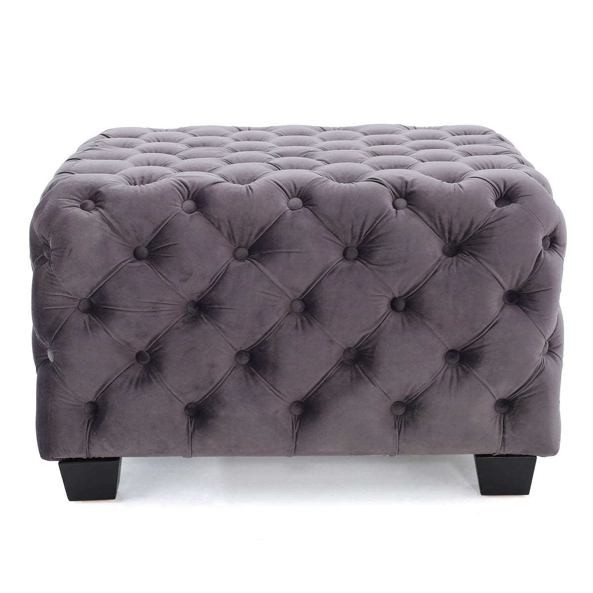 Modern Glam Velvet Ottoman with Button-Tufted Diamond Stitch Design in Grey - Grand Goldman Shop