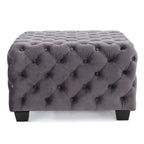 Modern Glam Velvet Ottoman with Button-Tufted Diamond Stitch Design in Grey - Grand Goldman Shop