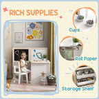 Qaba Kids Table and Chair Set, 3 in 1 Kids Art Table and Chair Set with Storage Shelves, Foldable Blackboard, Whiteboard & Ro