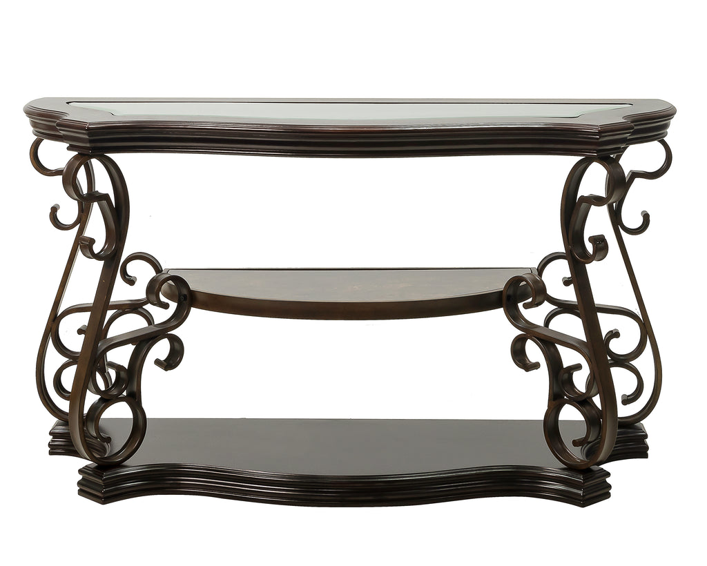 Sofa Table, Glass table top, MDF W/marble paper middle shelf, powder coat finish metal legs. (54'Lx20'Wx30'H) - Grand Goldman Shop
