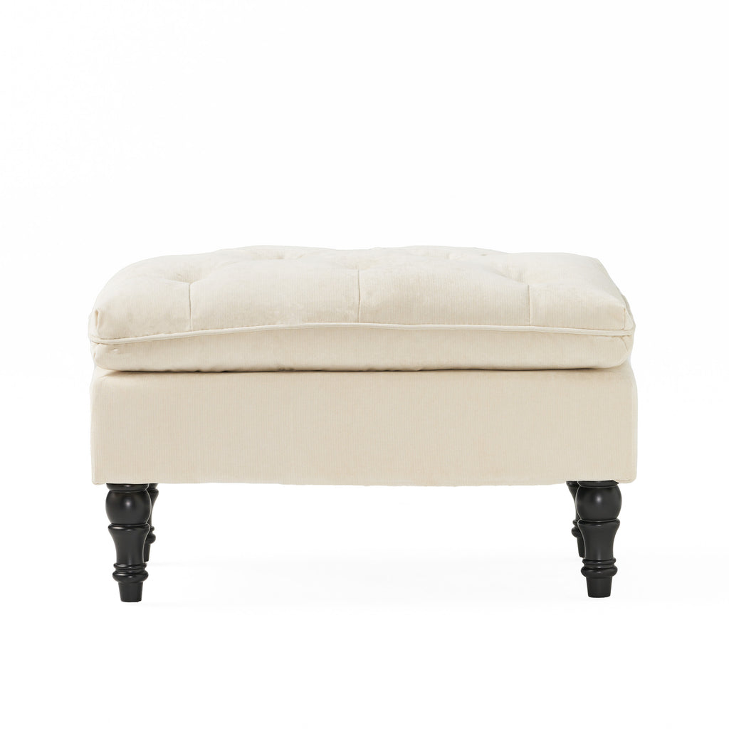LOFTON Pillow Top Ottoman with Button Tufting in Cream Fabric, 28 Inch - Grand Goldman Shop