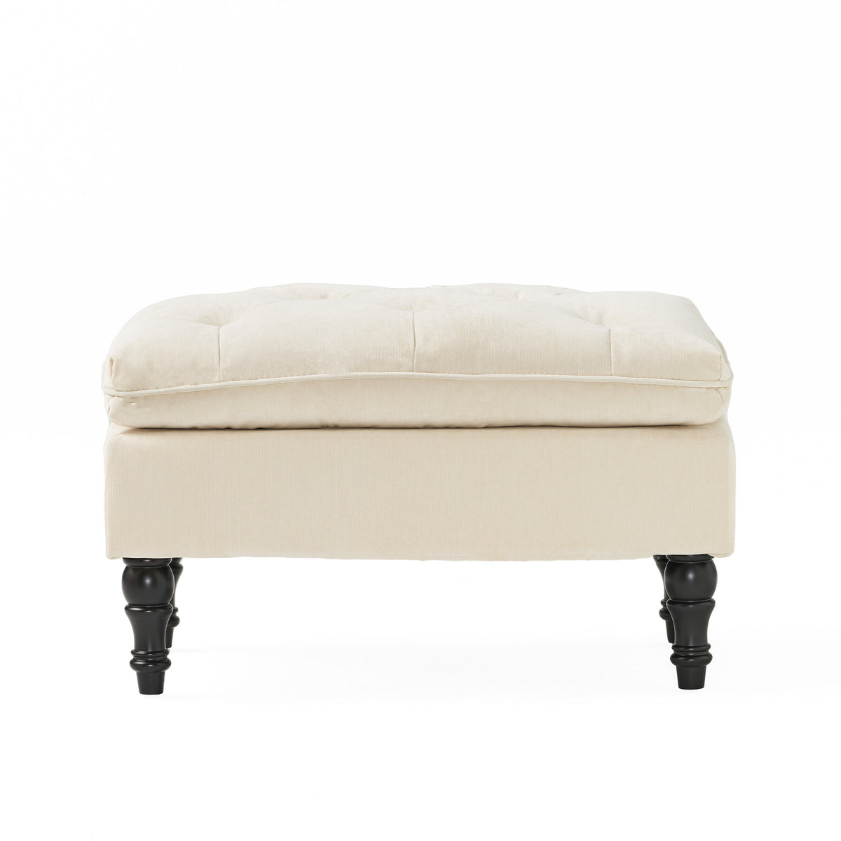 LOFTON Pillow Top Ottoman with Button Tufting in Cream Fabric, 28 Inch - Grand Goldman Shop