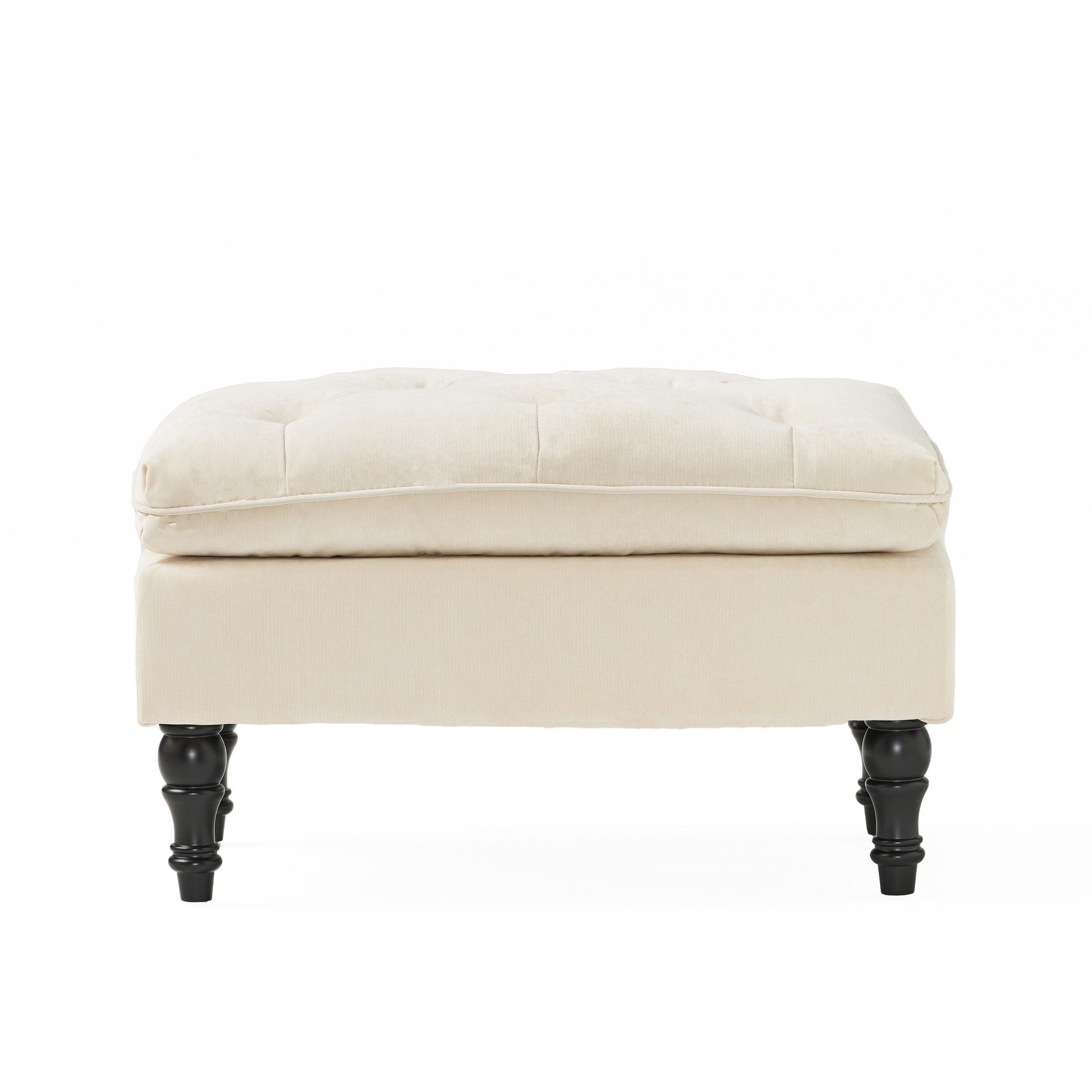 LOFTON Pillow Top Ottoman with Button Tufting in Cream Fabric, 28 Inch - Grand Goldman Shop