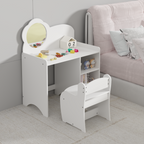 Kids Vanity Table with Mirror and Chair, Wooden Children's Dressing Makeup Desk with Storage Shelves, Study and Activity Tabl