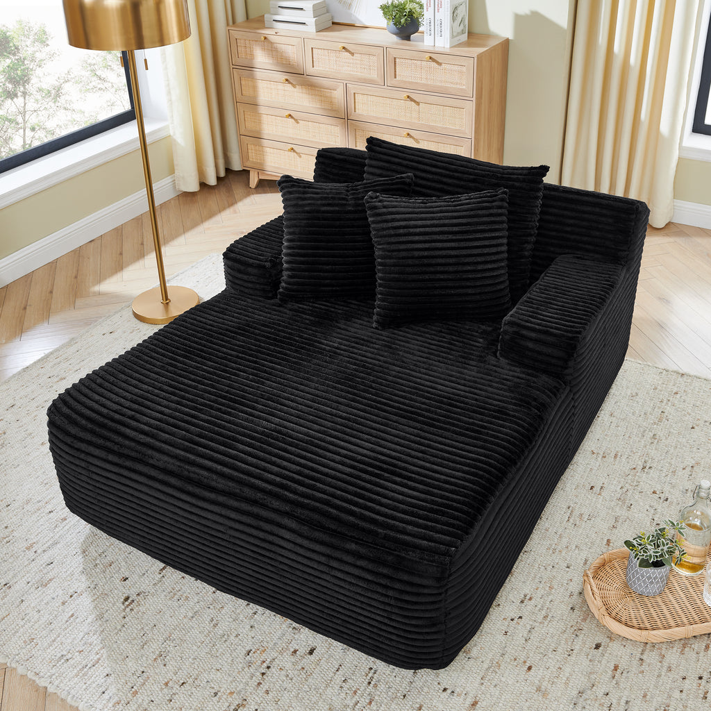 Single lazy sofa lounge chair, no assembly required, made of velvet fabric, fluffy modern single lounge chair, used for indoor living rooms and bedrooms-Black - Grand Goldman Shop