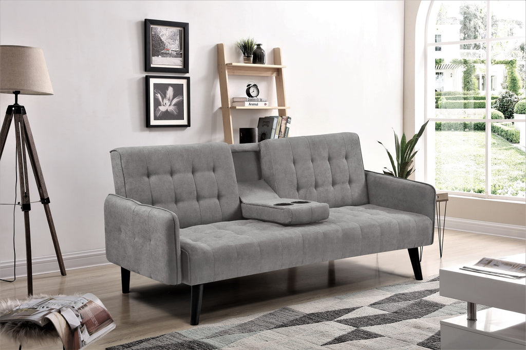 72' Sleeper Sofa Bed - Convertible Folding Backrest to Full Bed with Cup Holder & Drop-Down Table - Space Saving Linen Sofa for Small Spaces - Easy Assembly, Grey - Grand Goldman Shop