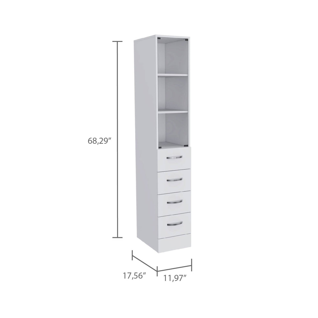 Vanguard Linen Cabinet, Three Shelves, Four Drawers -White | Premium Home Decor - Grand Goldman