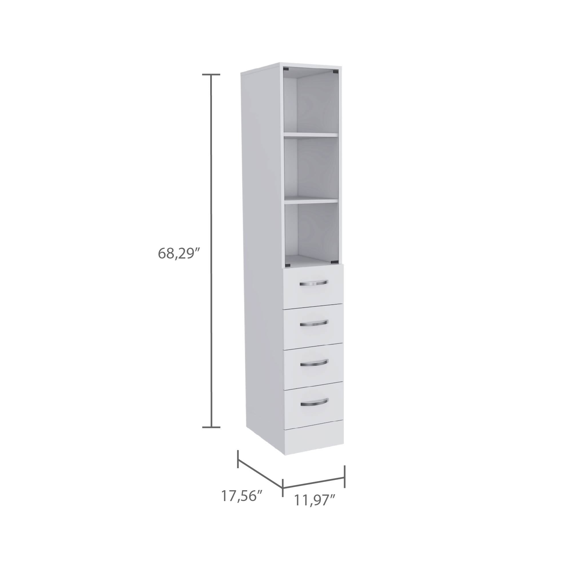 Vanguard Linen Cabinet, Three Shelves, Four Drawers -White | Premium Home Decor - Grand Goldman