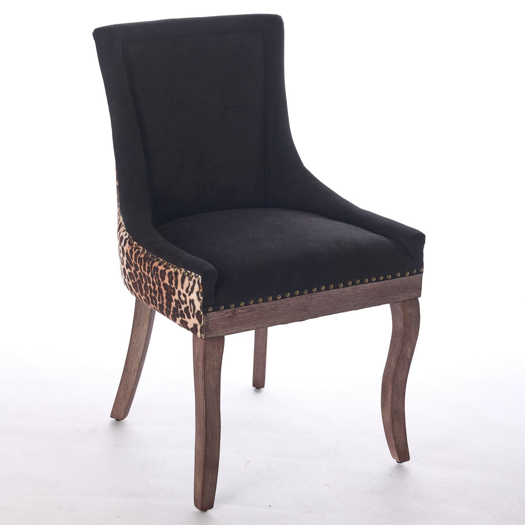 A&A Furniture,Ultra Side Dining Chair, Thickened fabric chairs with neutrally toned solid wood legs, Bronze nail head, Set of 2,Leopard Print - Grand Goldman Shop
