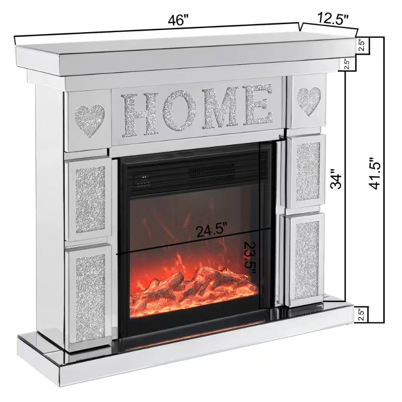 W 46' X D 12.6 X H 41 ' Acrylic diamond mirror fireplace cabinet, TV fireplace cabinet - Grand Goldman Shop