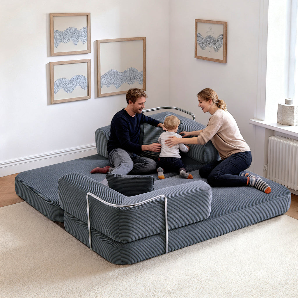 Floor Couch,Compressed Sofa,Convertible Floor Sofa Bed with Convertible Blanket Pillow,Enhanced frame stability,Comfy Couch Lounge Sleeper Bed,for Living Room Bedroom - Grand Goldman Shop