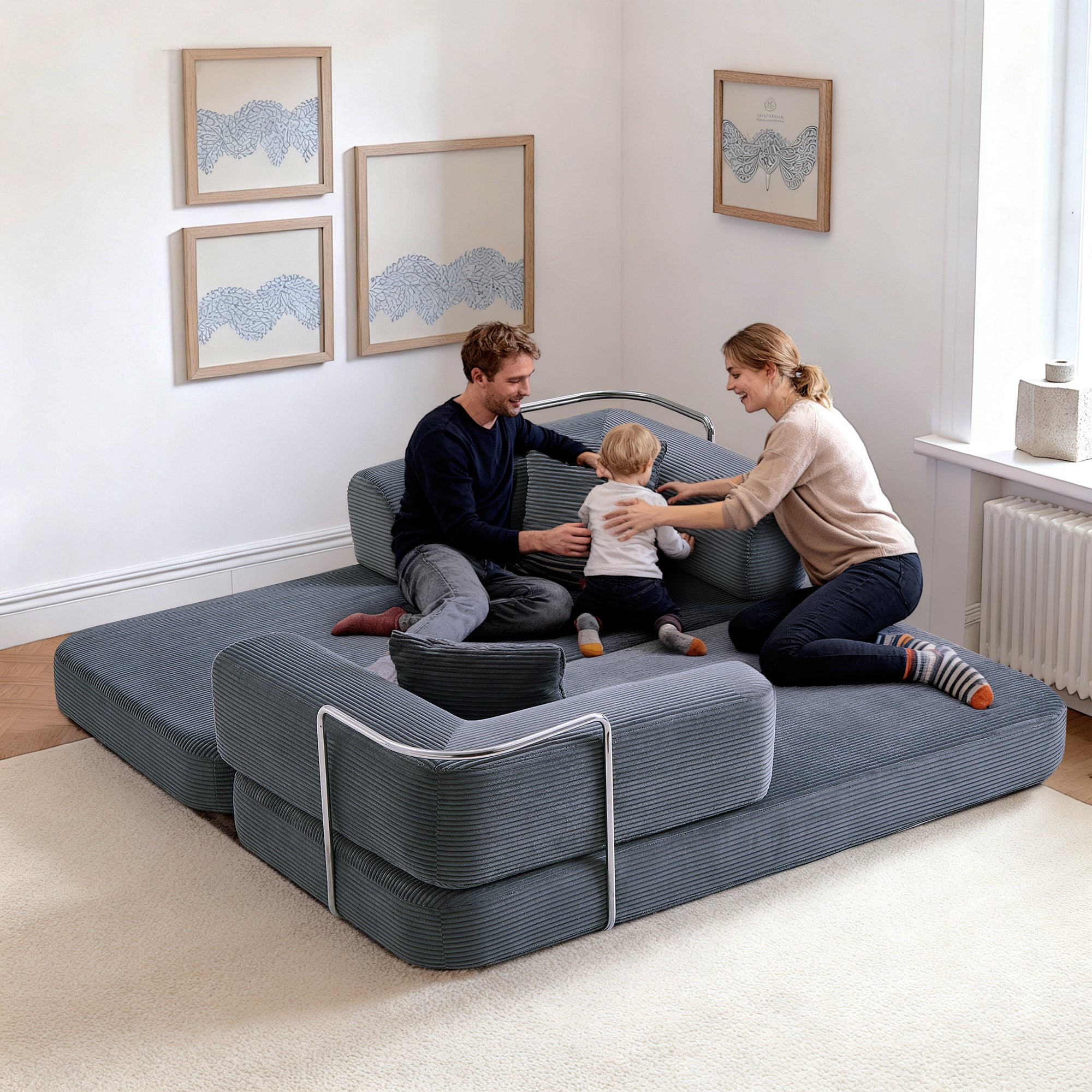 Floor Couch,Compressed Sofa,Convertible Floor Sofa Bed with Convertible Blanket Pillow,Enhanced frame stability,Comfy Couch Lounge Sleeper Bed,for Living Room Bedroom - Grand Goldman Shop