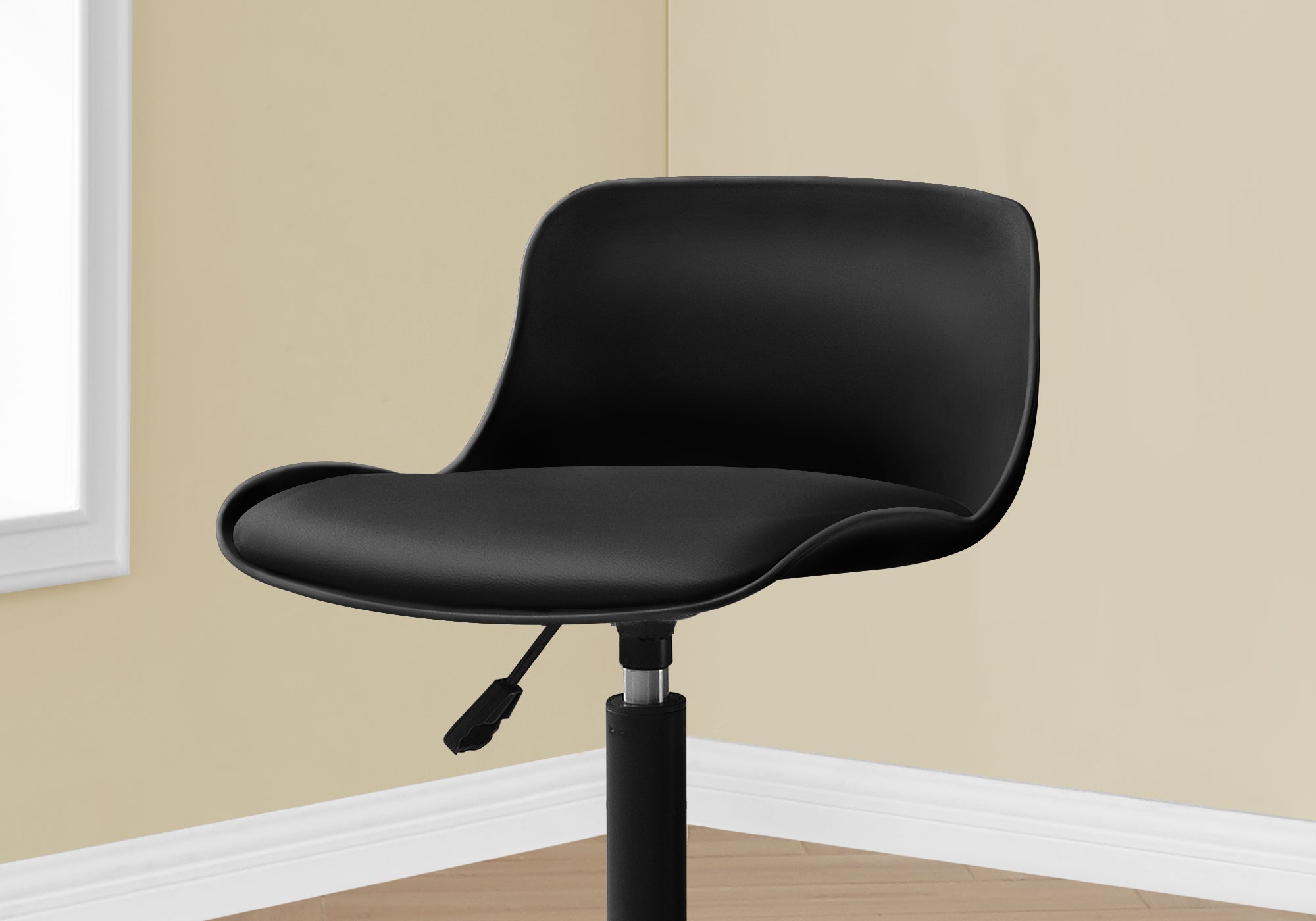 Office Chair, Adjustable Height, Swivel, Ergonomic, Computer Desk, Work, Juvenile, Black Leather Look, White Metal, Contempor