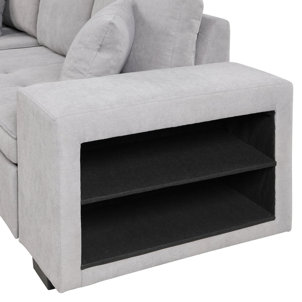 Modern Reversible L-Shape Pull Out Sleeper Sofa with Storage Chaise and Stools, Gray Linen, 104.5' - Grand Goldman Shop