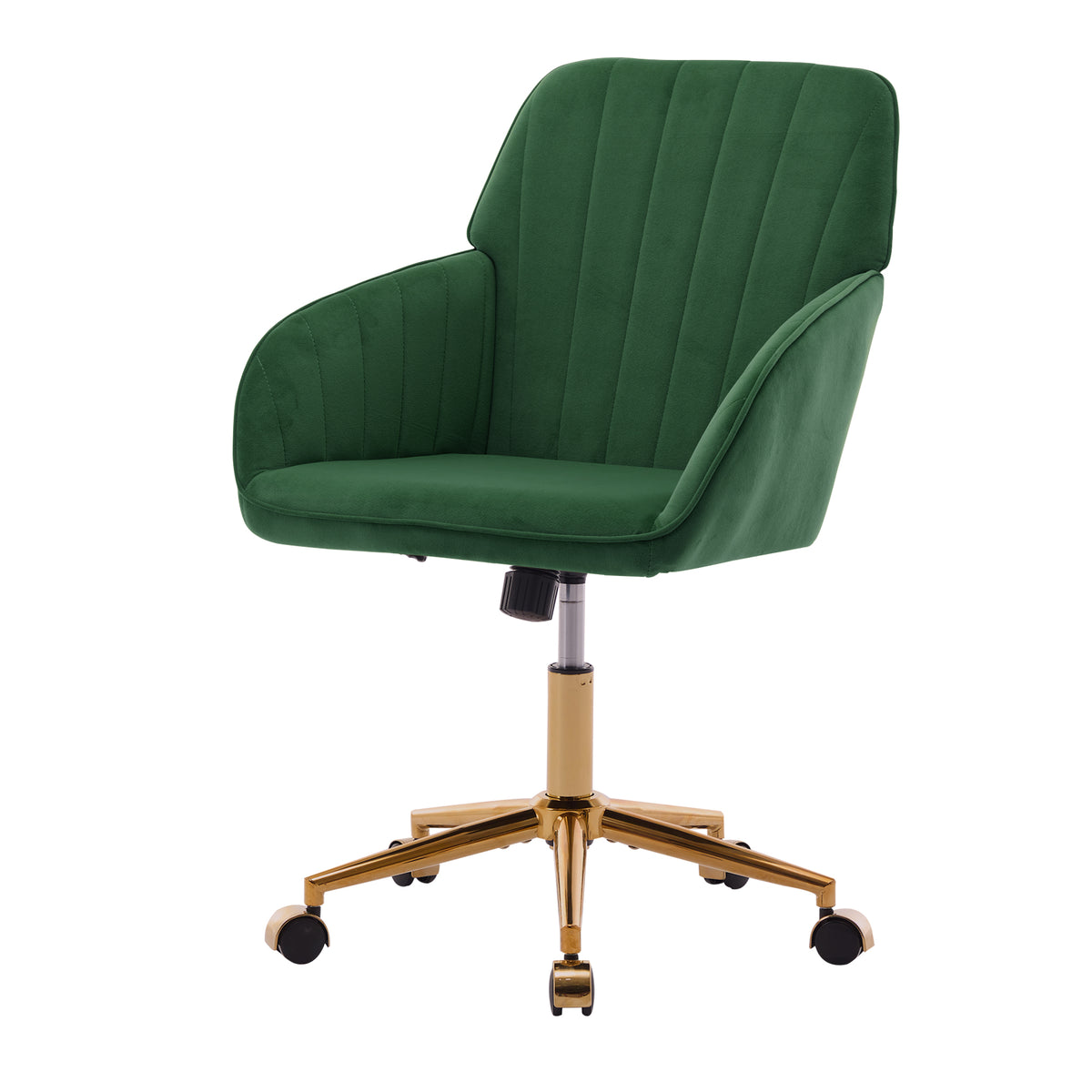 TY Ergonomic Office Chair with Adjustable Backrest and Armrests, Green Velvet Upholstery, Gold-Plated Base, Comfortable for L