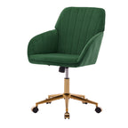 TY Ergonomic Office Chair with Adjustable Backrest and Armrests, Green Velvet Upholstery, Gold-Plated Base, Comfortable for L