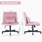Light Pink Velvet Criss Cross Armless Office Chair with Wheels - Comfortable & Stylish for Home Office, Meditation, and Makeu