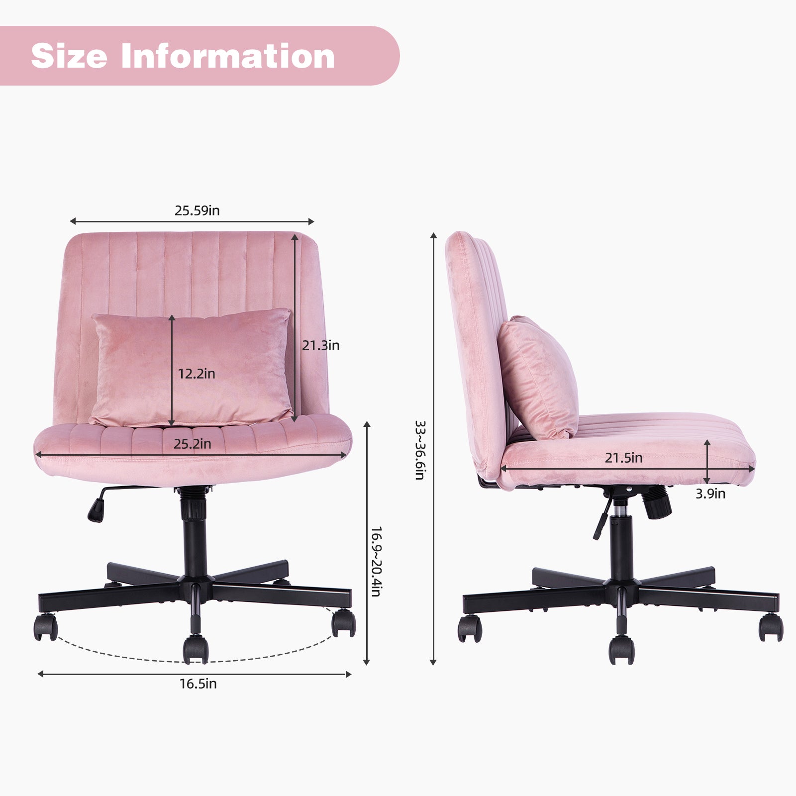 Light Pink Velvet Criss Cross Armless Office Chair with Wheels - Comfortable & Stylish for Home Office, Meditation, and Makeu