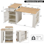 K&K 59.5' Kitchen Island with Extendable Dining Table, Kitchen Storage Table with Double-sided Storage, Kitchen Island with 2 Drawers, Power Outlet, Side Open Shelves, for Kitchen, Dining Room, White - Grand Goldman Shop