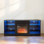 TV Stand Electric Fireplace TV Stand with Glass Shelves, 3D Fireplace TV Stand with LED Lights Wood with USB Charging Outlet Modern Television Table Center for TV up to 32-62' Black 58''W*15.4''D*24.6 - Grand Goldman Shop